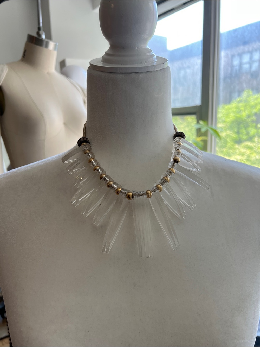 Gold Accent Clear Spike Necklace for Women